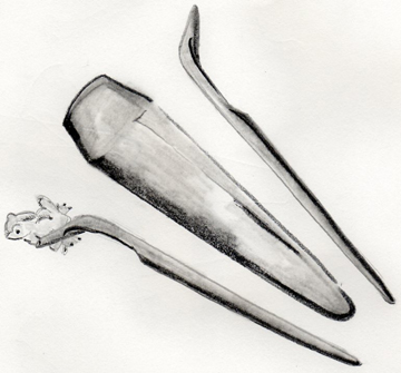 Drawing of gad and feathers